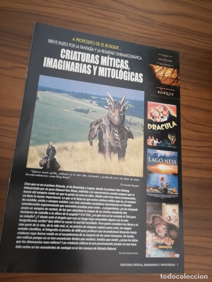 Cine: CRIATURAS MITICAS.  ART&Iacute;CULO ESTRAIDO DE REVISTA. 4 P&Aacute;GINAS. PEGADOS CON GRAPA.