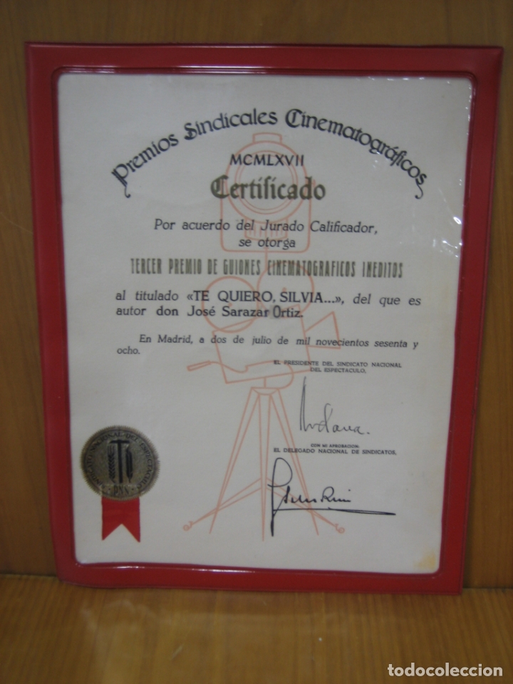Kino: Antiguo diploma o certificado. Premios sindicales cinematograficos 1968