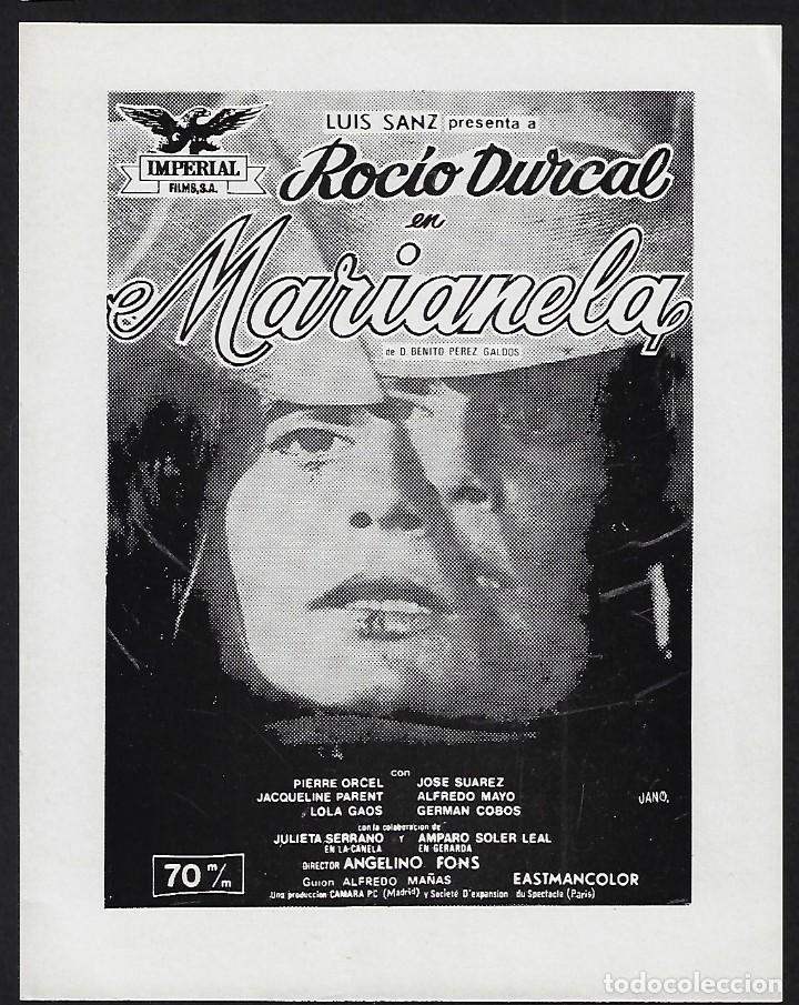 Cine: Marianela. Roc&iacute;o Durcal. Cliche del estreno. Jano.
