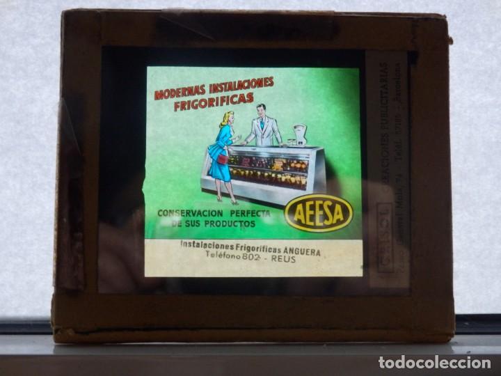 Cine: Diapositiva cristal publicidad cine AEESA instalaciones frigorificas Anguera Reus a&ntilde;os 50 o 60