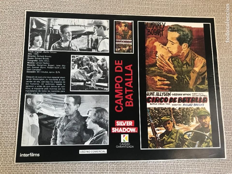 Cine: PORTADA CARATULA VHS REVISTA INTERFILMS CAMPO DE BATALLA JUNE ALLYSON HUMPHREY BOGART.