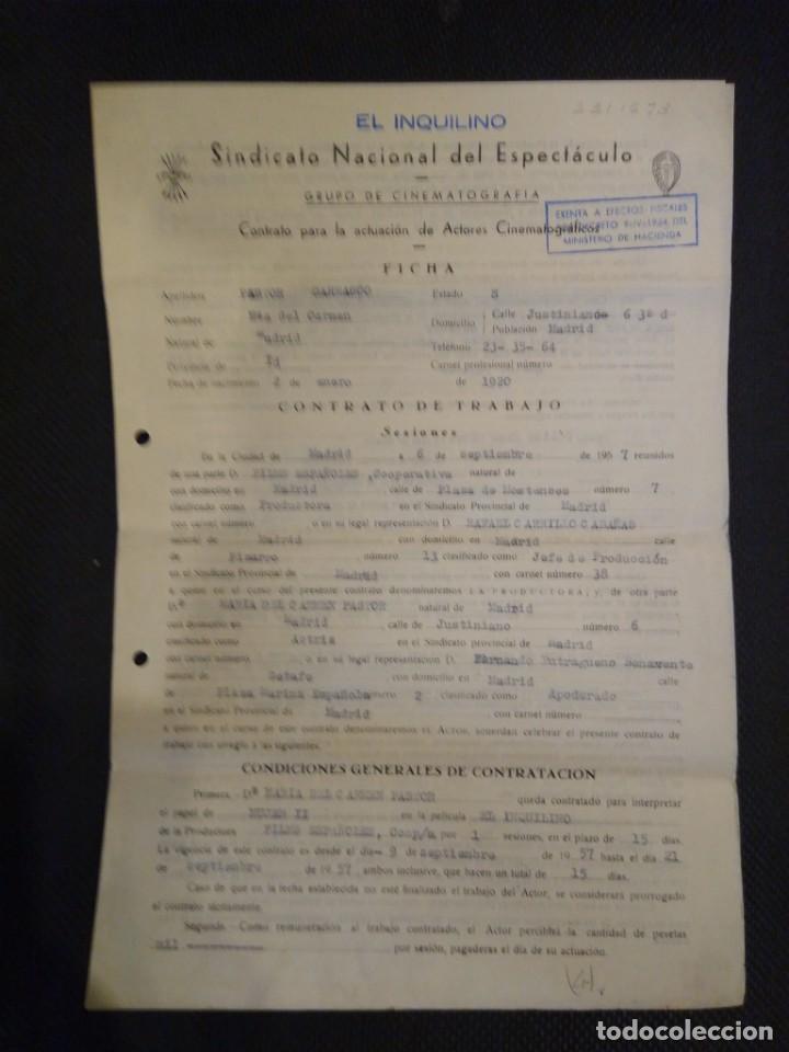 Cine: Sindicato Nacional del Espect&aacute;culo. Contrato actores