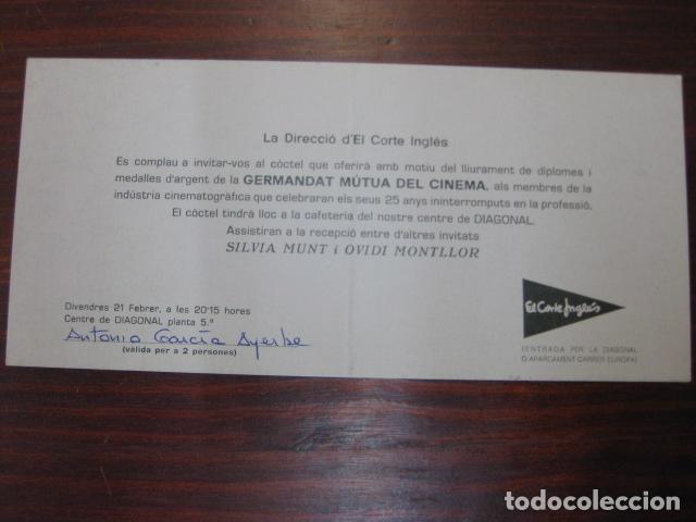 Cine: invitacion hermandad mutua del cinema premios a silvia munt y ovidi montllor el corte ingles