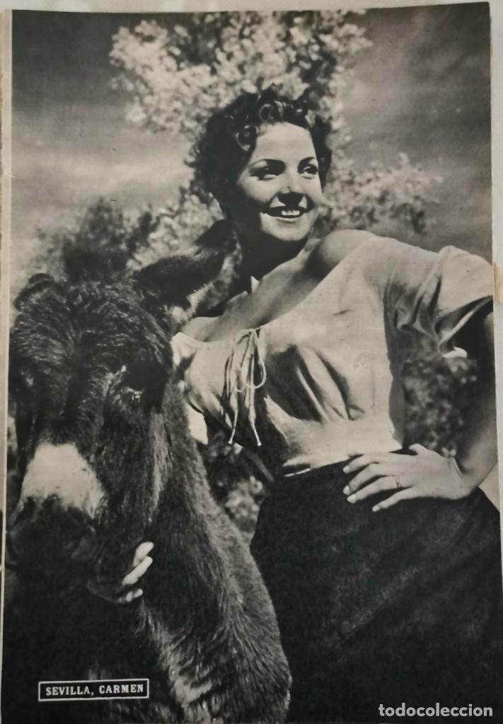 Cine: ANTIGUA LAMINA PUBLICITARIA CARMEN SEVILLA, REVERSO JOSE SUAREZ, 165X235MM