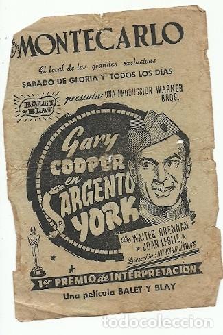 Cine: PROGRAMA DE CINE SARGENMTO YORK GARY COOPER - Foto 1