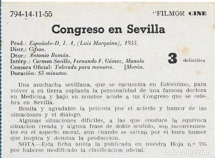 Cinema: Ficha de censura FILMOR - Congreso en Sevilla