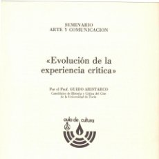 Cine: DÍPTICO EVOLUCIÓN DE LA EXPERIENCIA CRÍTICA - AULA CULTURA ALICANTE - FEBRERO 1982 - GUIDO ARISTARCO