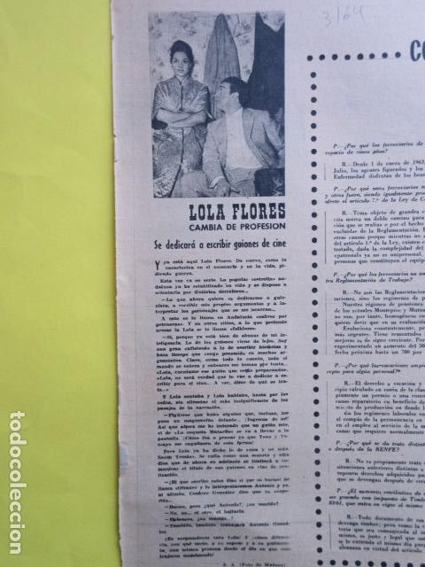 Cine: A&Ntilde;O 1964 - LOLA FLORES SE DEDICA A ESCRIBIR GUIONES DE CINE