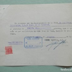 Cinema: ALGAR CÁDIZ CINE ALEGRÍA RECIBO PUBLICIDAD PROYECCIÓN DIAPOSITIVA AÑO 1945 CON FISCAL