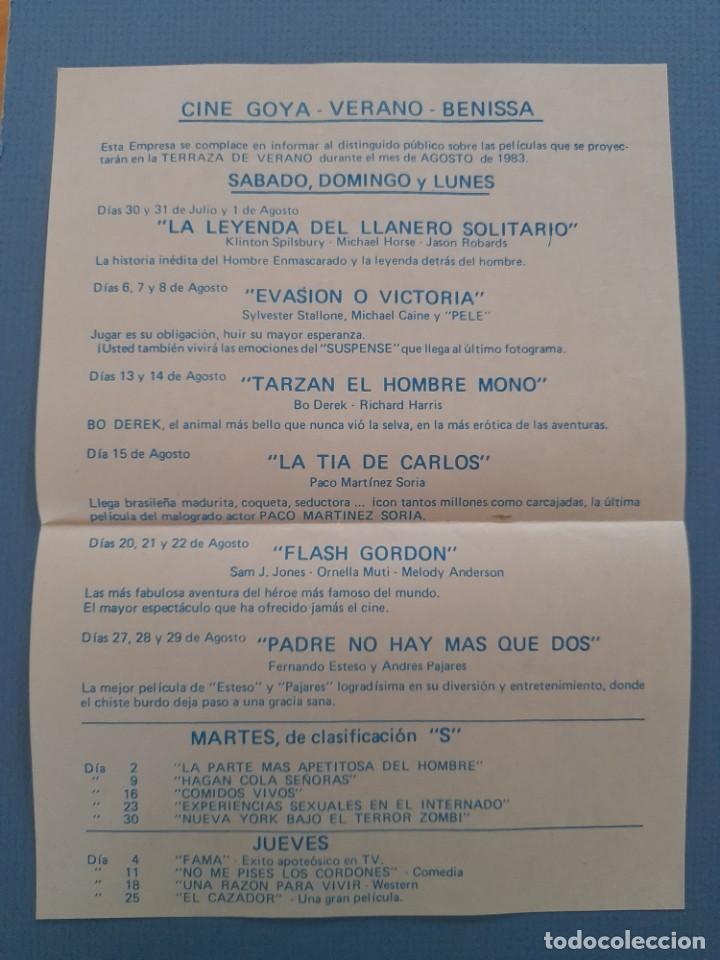 Cinema: Folleto cine goya, verano, benissa, agosto 1983 (Alicante)
