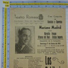 Cinema: PUBLICIDAD PROGRAMA DE TEATRO. TEATRO ROMEA MURCIA 1951. MARIANO MADRID LOS BABILONIOS. 18