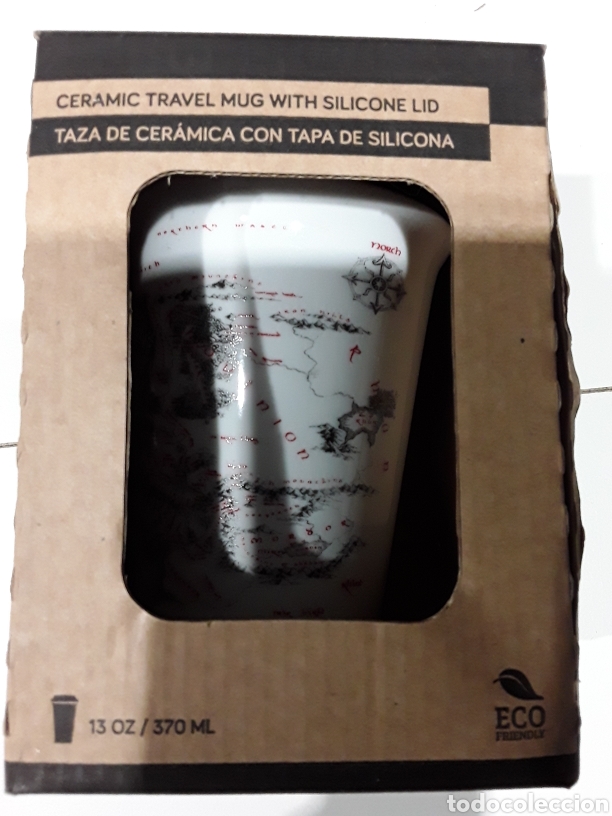 Cine: Taza / Vaso de cer&aacute;mica con tapa de silicona mapa Middle Earth se&ntilde;or de los anillos