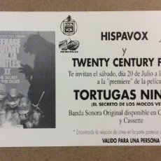 Cine: TORTUGAS NINJA. INVITACIÓN ESTRENO DE LA PELÍCULA. HISPAVOX Y TWENTY CENTURY FOX.