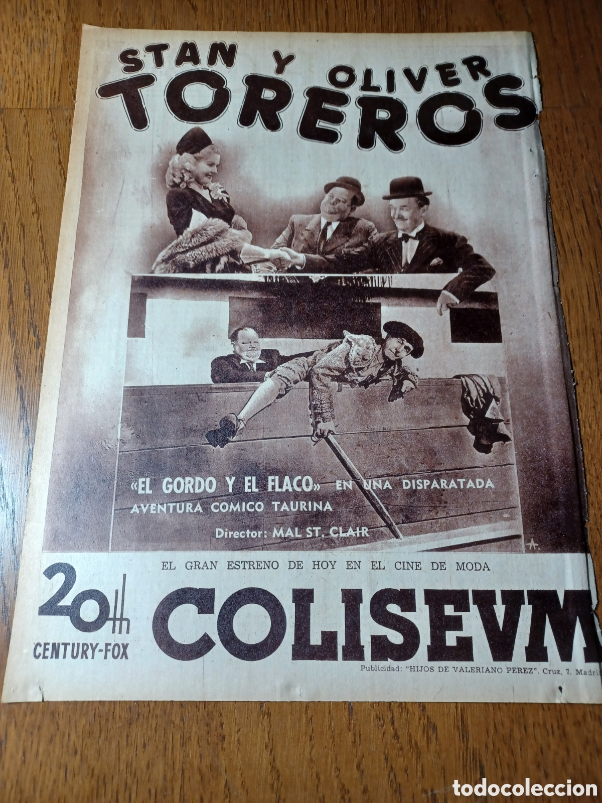 Cine: PUBLICIDAD STAN Y OLIVER TOREROS DEL CINE COLISEUM A&Ntilde;O 1946 . 30 X 22 CM