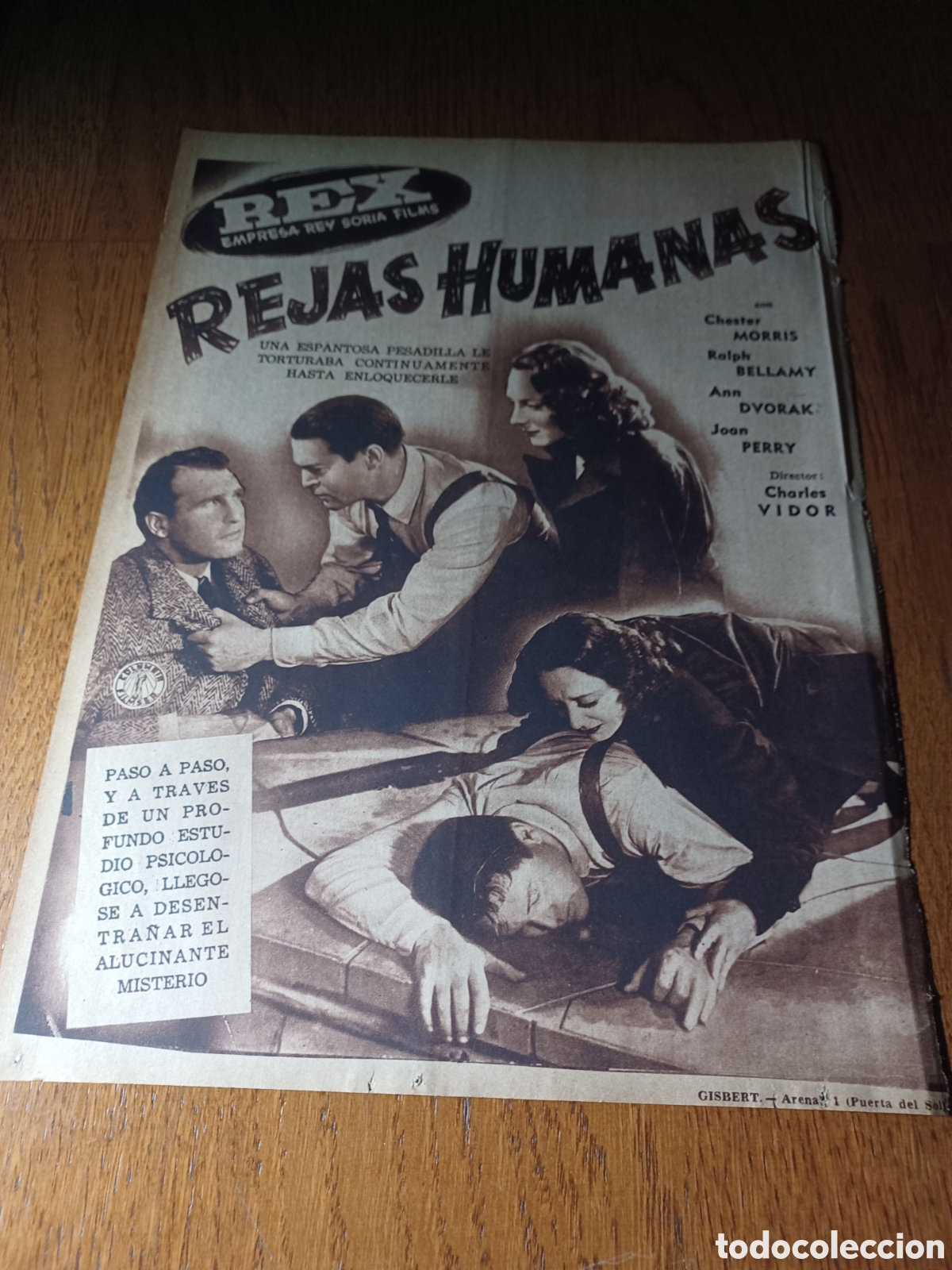 Cine: PUBLICIDAD CINE REX . REJAS HUMANAS CHESTER MORRIS ANN DVORAK .A&Ntilde;O 1946 .30 X 22 CM