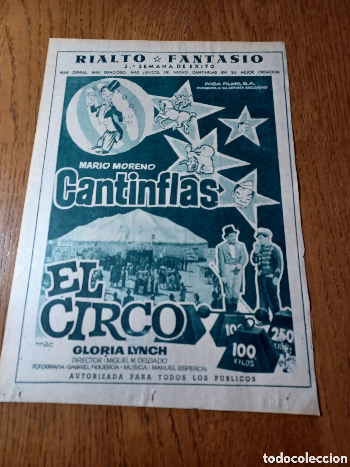 Cin&eacute;ma: PUBLICIDAD CINES RIALTO FANTASIO DE EL CIRCO .CANTINFLAS .A&Ntilde;O 1962. 31 X 22 CM