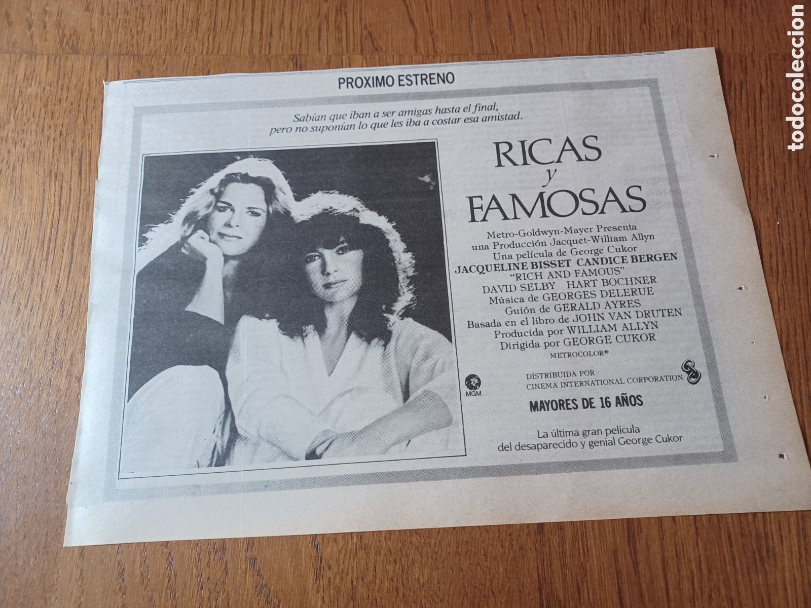 Cine: PUBLICIDAD PELICULA RICAS Y FAMOSAS. JAQUELINE BISSET . CANDICE BERGEN A&Ntilde;O 1983 . 28 X 20 CM