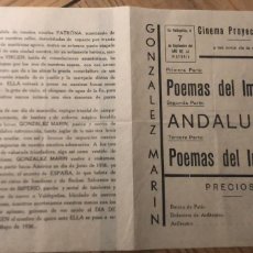 Cine: OCTAVILLA CINEMA PROYECCIONES POEMAS DEL IMPERIO Y ANDALUCIA VALDEPEÑAS IMP. LA UNION 1939. Lote 381314284