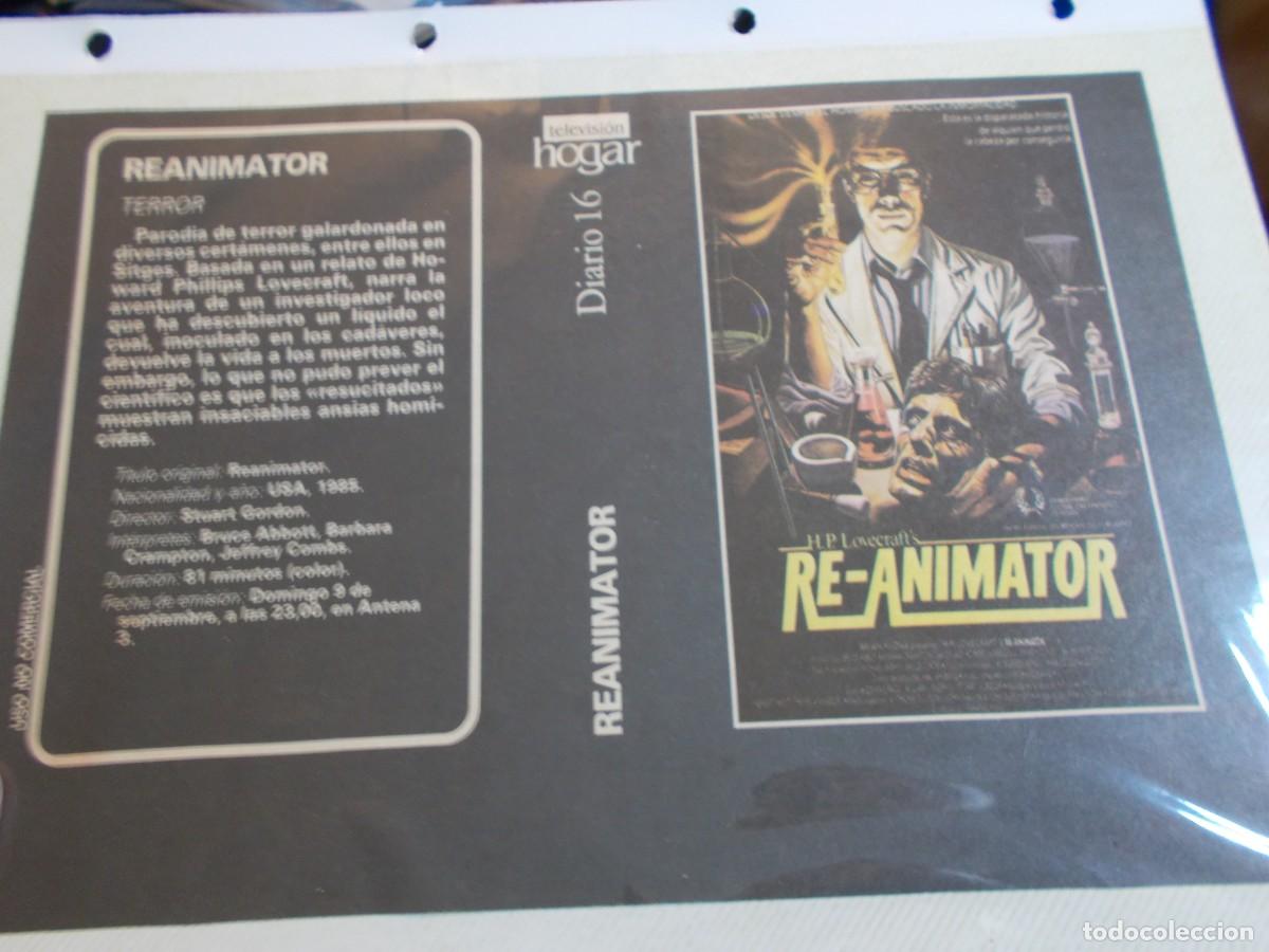 Cine: RE ANIMATOR ,, CARATULA COMERCIAL MAS FOLIO SOLO CARATULA, Y FOLIO ..