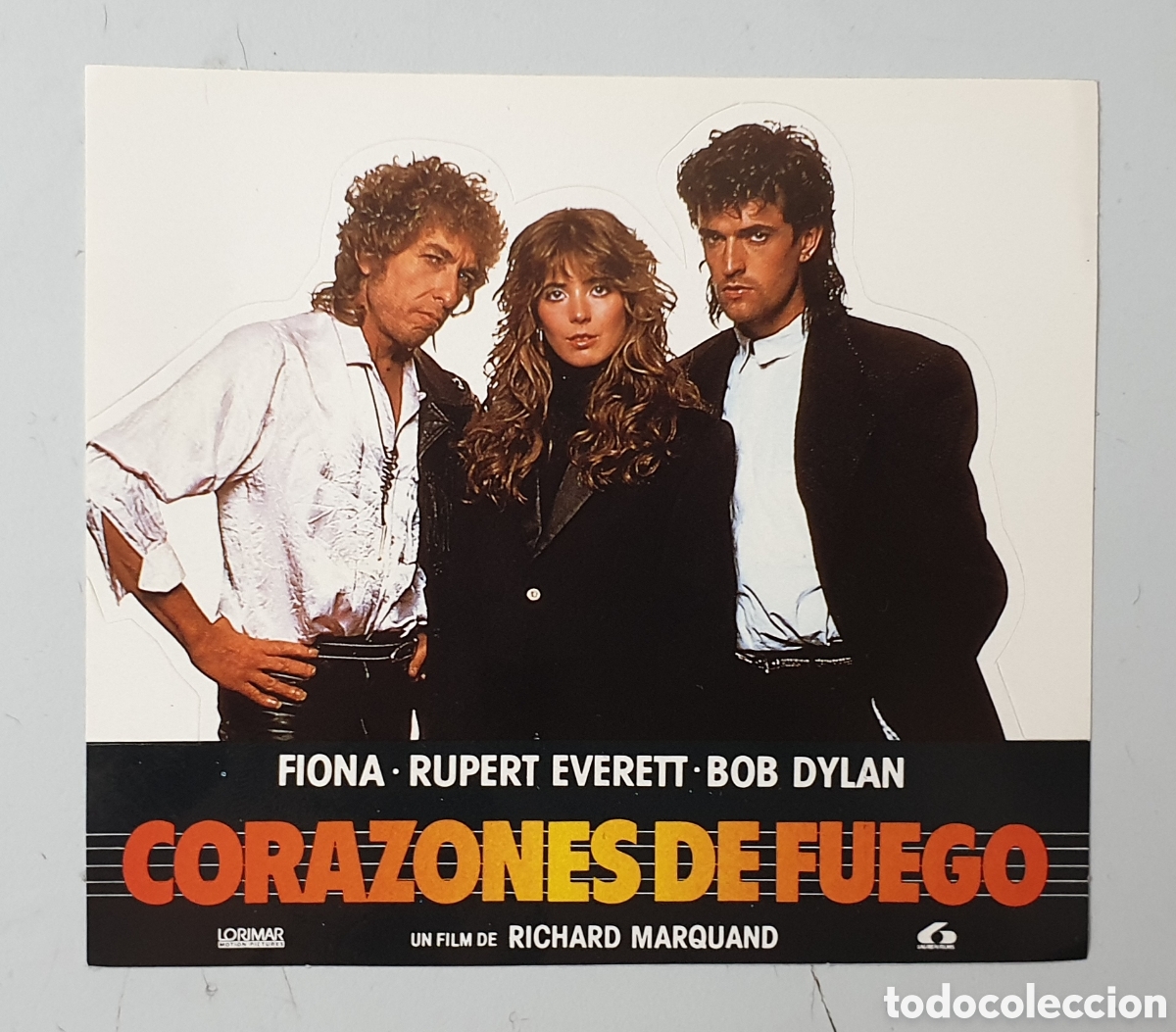 Cine: PEGATINA ADHESIVO TROQUELADO CORAZONES DE FUEGO 1987 Bob Dylan