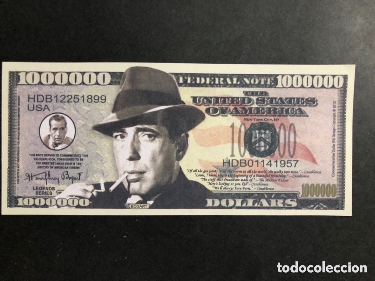 Cine: Billete d&oacute;lares humphrey Bogart casablanca 7x15 cm