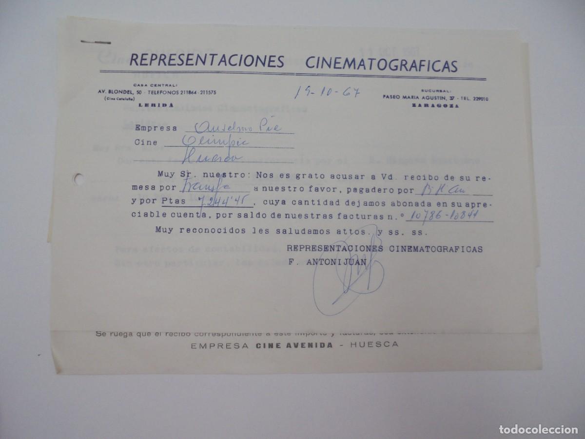 Cine: HUESCA. CINE AVENIDA. REPRESENTACIONES CINEMATOGRAFICAS. 1967. FACTURAS POR DUMBO-AVENTURA INCREIBLE