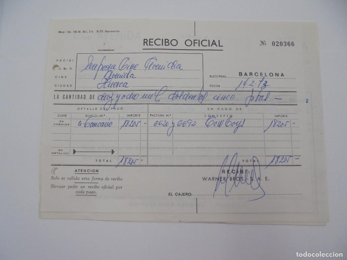 Cinema: HUESCA. CINE AVENIDA. WARNER BROS. S.A.E. 1973. FACTURAS POR COWBOYS