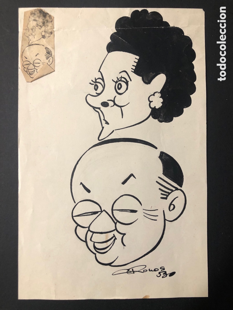 Cinema: Dibujo Caricatura original de Valeriano leon y Aurora redondo firmado por Cronos