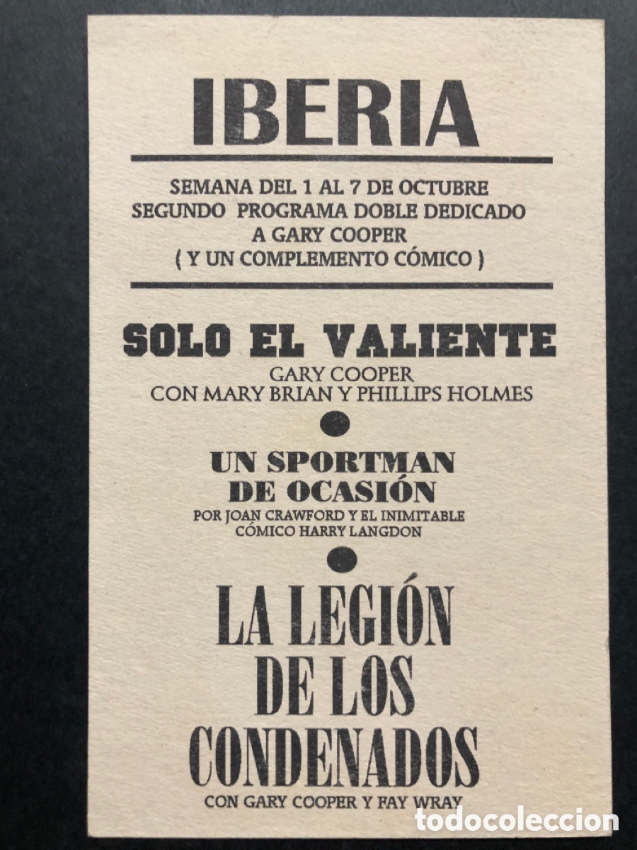 Cine: Programa tarjeta facsimil Gary Cooper la legi&oacute;n de los condenados - Foto 2