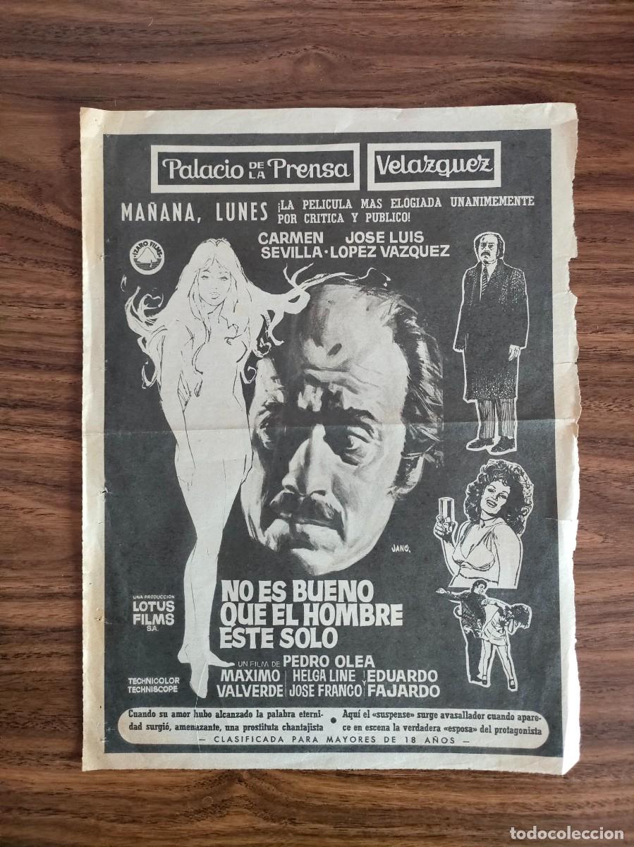 Cine: RECORTES ORIGINALES DE PRENSA CINE - NO ES BUENO QUE EL HOMBRE ESTE SOLO, CARMEN SEVILLA
