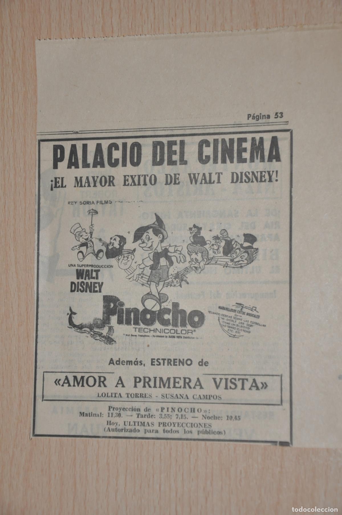 Cine: recorte peri&oacute;dico la vanguardia publicidad pel&iacute;cula pinocho