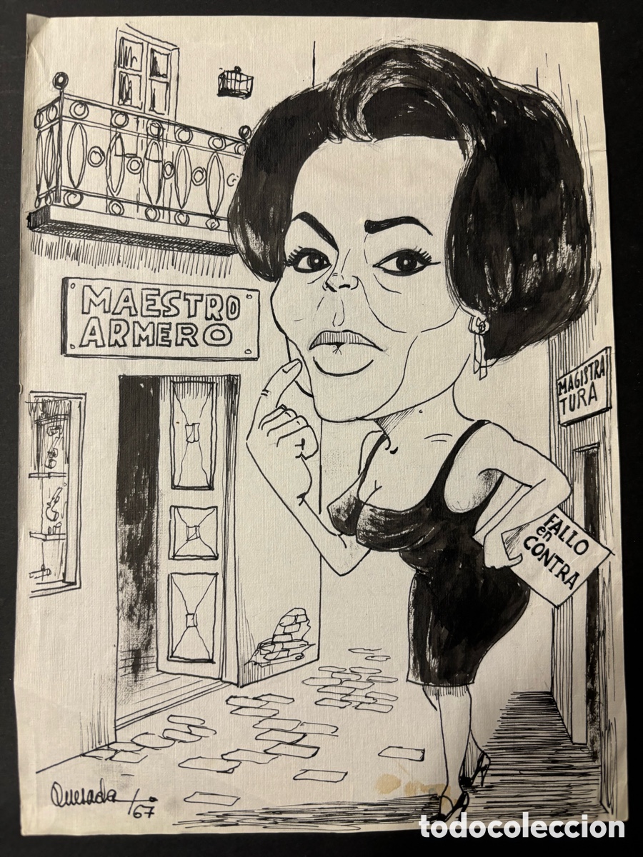 Cine: Caricatura original Sara Montiel firmada Quesada