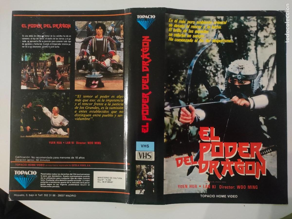 Cine: SUBASTA DE CARATULAS N&deg;186 - EL PODER DEL DRAGON TOPACIO VHS - Foto 1