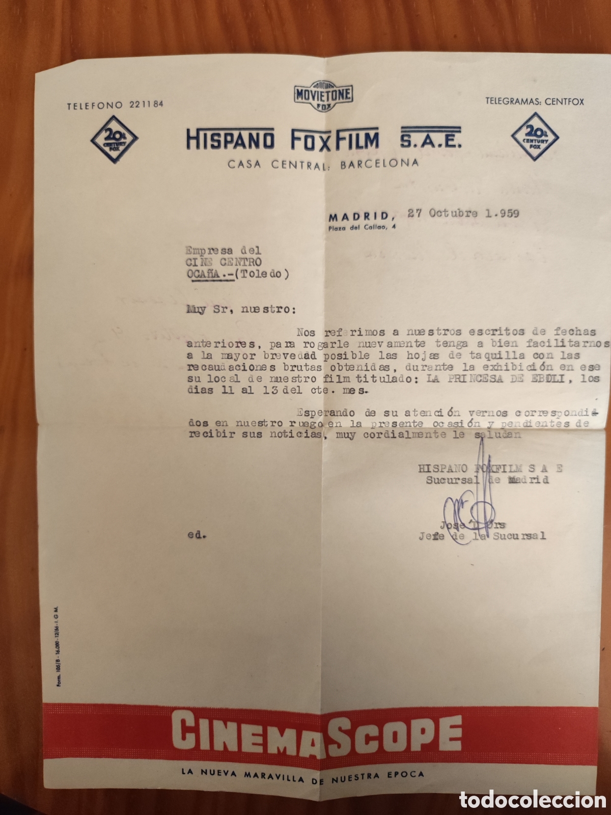 Cine: Carta de hispano Fox film