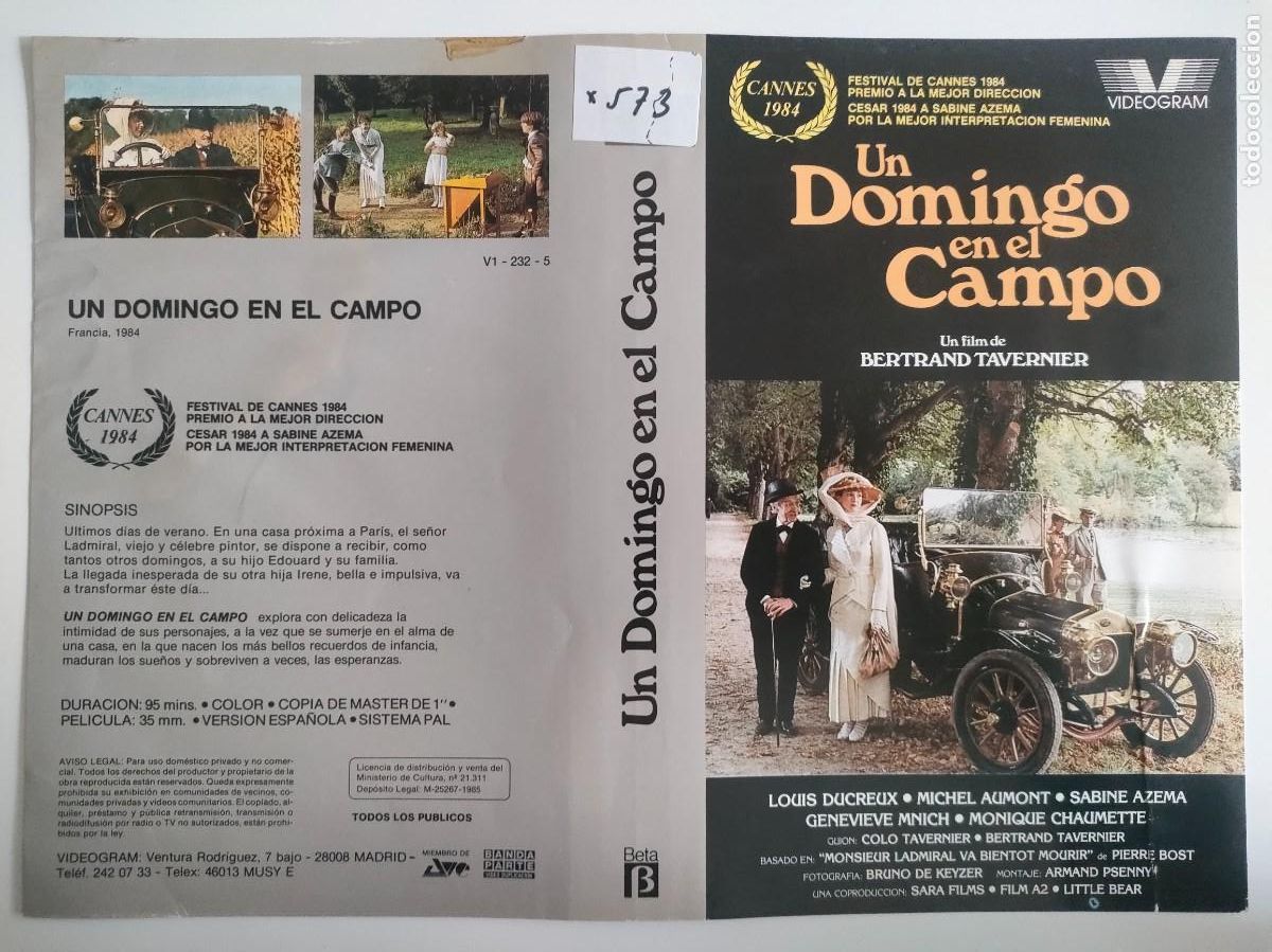 Cine: CARATULA - UN DOMINGO EN EL CAMPO BETA VIDEOGRAM - Foto 1
