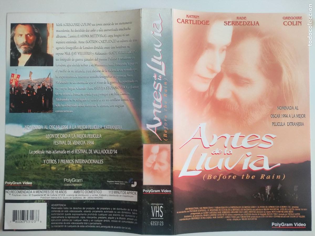 Cinema: CARATULA - ANTES DE LA LLUVIA VHS POLYGRAM