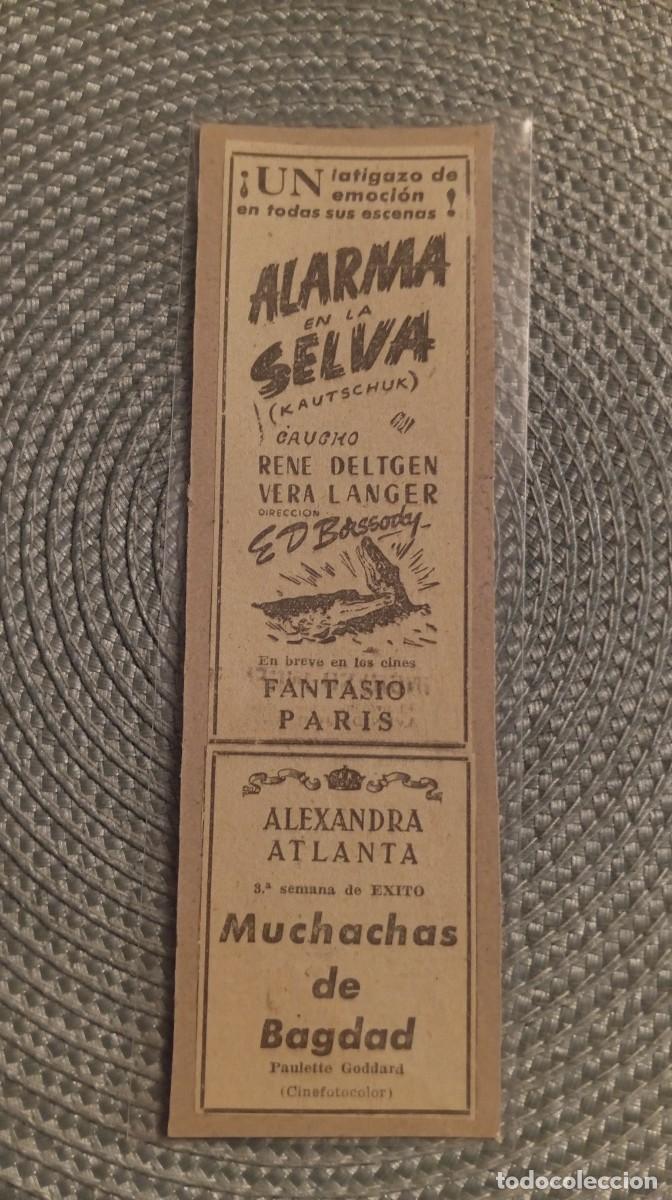 Cinema: 1 MARCAPAGINAS ** ALARMA EN LA SELVA/ MUCHACHAS DE BAGDAD ** DE PUBLICIDAD DIARIO DE BARCELONA 1953
