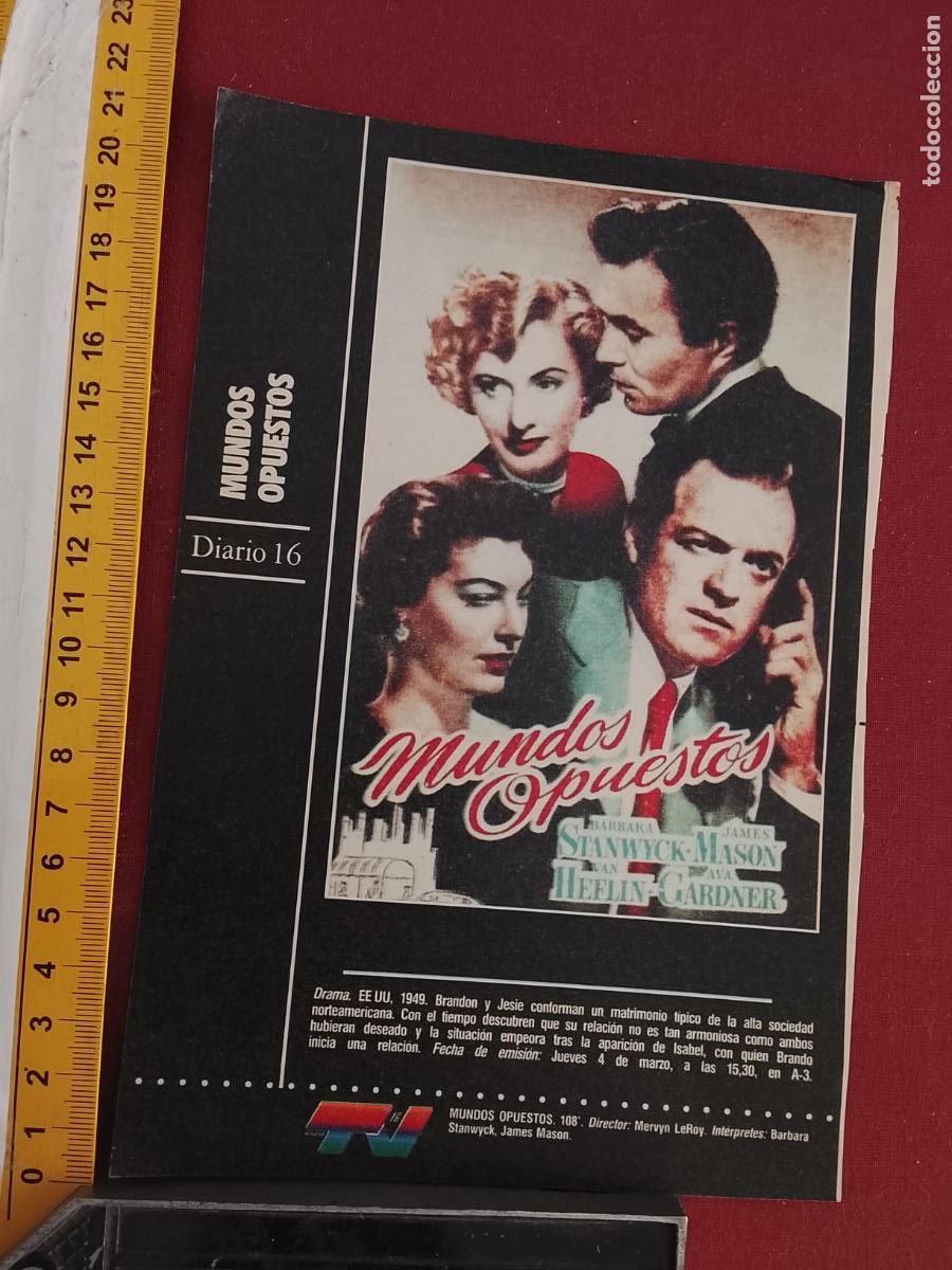 Cinema: RECORTE CINEMATOGRAFICO RECORTE PORTADA PELICULA CINE DE REVISTA DIARIO 16 - MUNDOS OPUESTOS