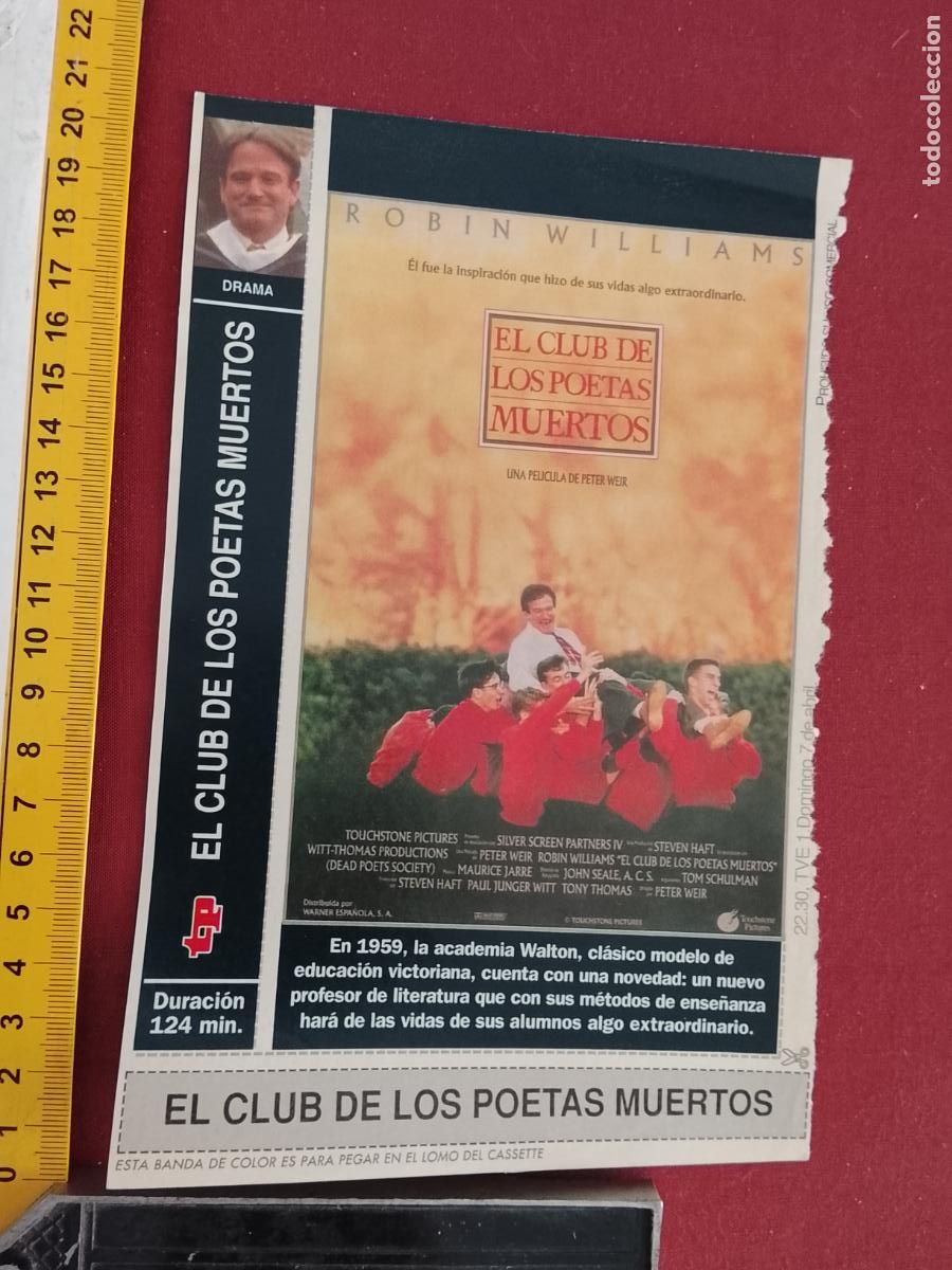 Cinema: RECORTE CINEMATOGRAFICO RECORTE PORTADA PELICULA CINE DE REVISTA - EL CLUB DE LOS POETAS MUERTOS