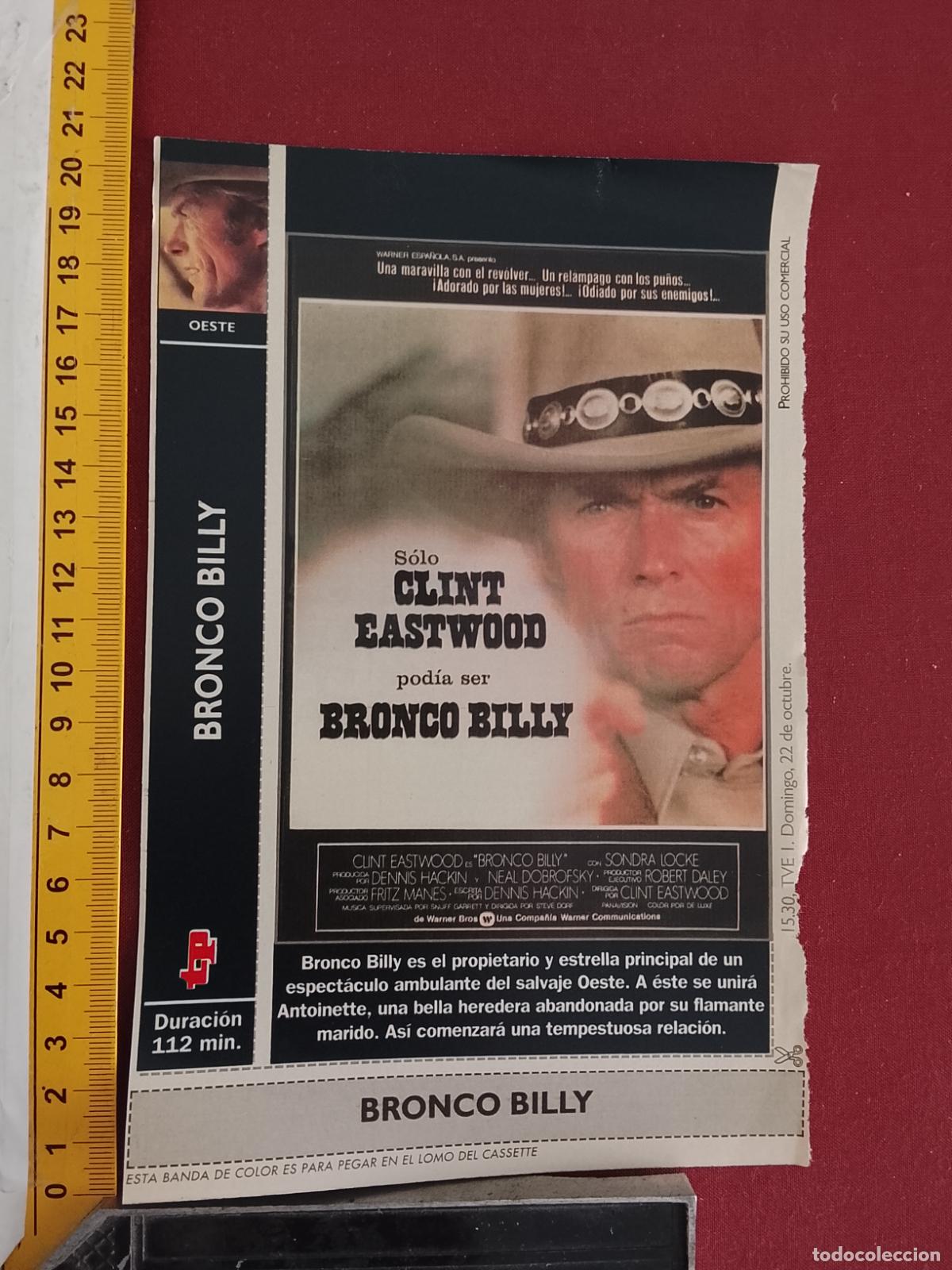 Cinema: RECORTE CINEMATOGRAFICO RECORTE PORTADA PELICULA CINE DE REVISTA - BRONCO BILLY
