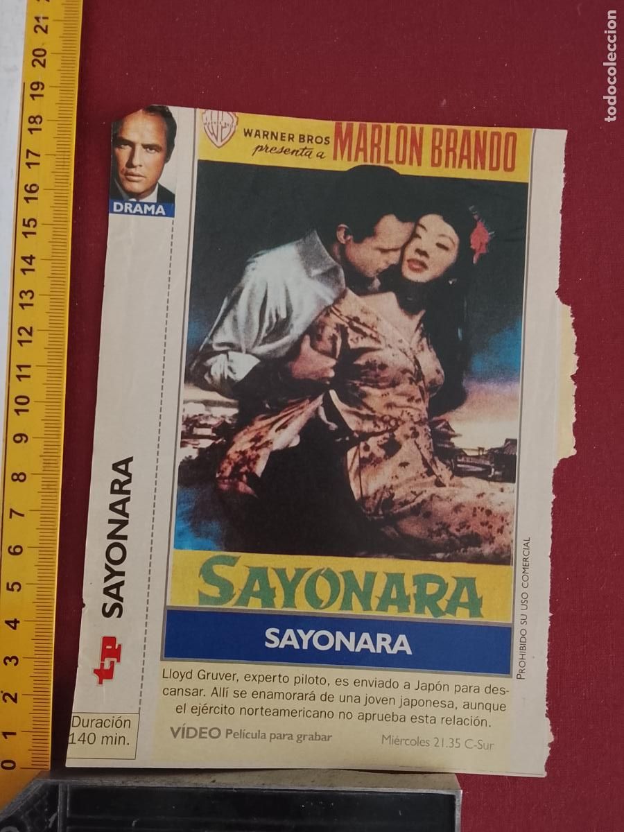 Cinema: RECORTE CINEMATOGRAFICO RECORTE PORTADA PELICULA CINE DE REVISTA - SAYONARA