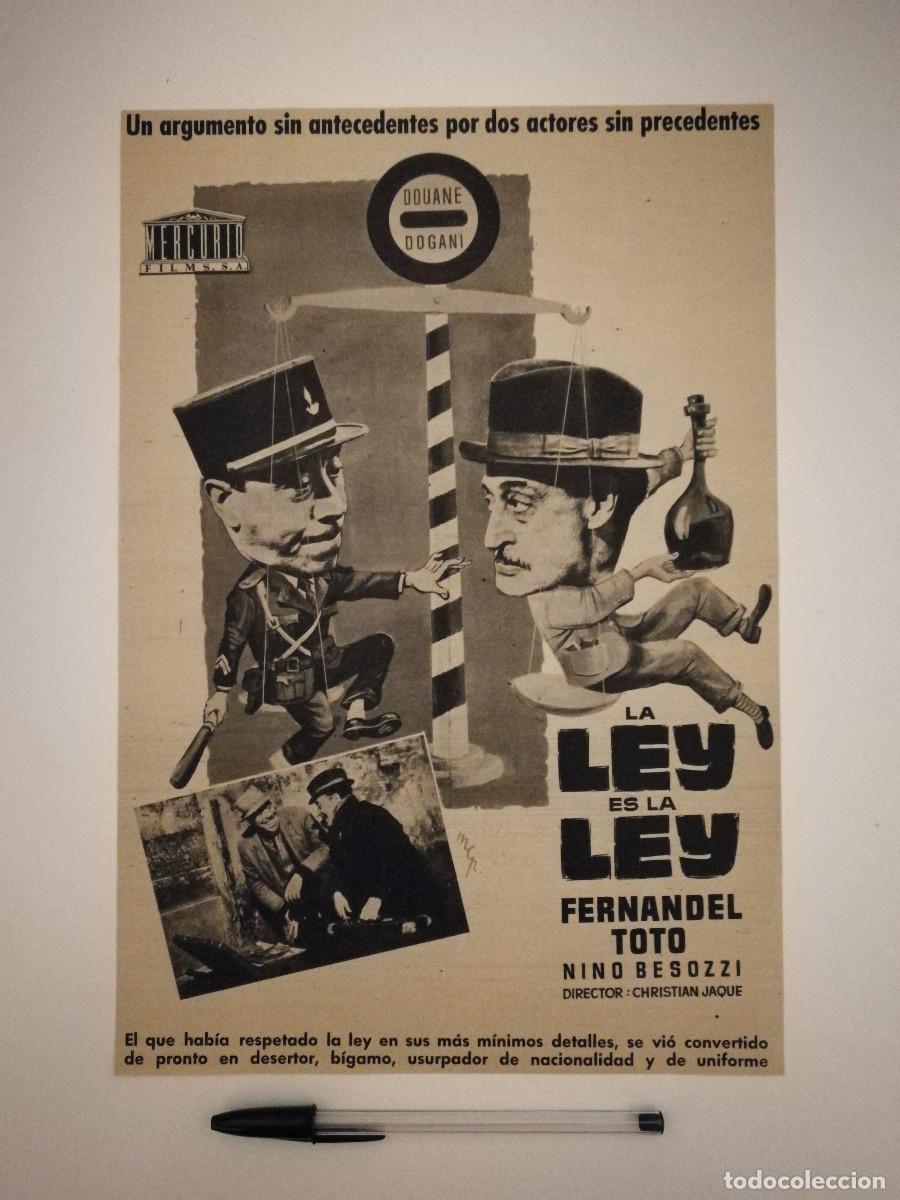 Cinema: ANTIGUO ANUNCIO ENCARTONADO - LA LEY ES LA LEY - FERNANDEL - TOTO - DISE&Ntilde;O MCP