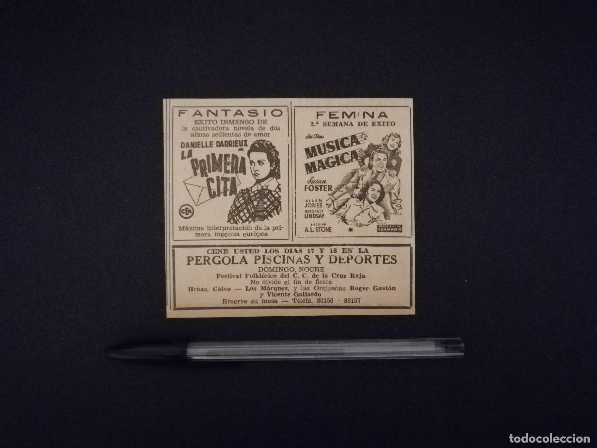 Cinema: ANTIGUO ANUNCIO ENCARTONADO - MUSICA MAGICA - Danielle Darrieux - CINE FANTASIO FEMINA BARCELONA