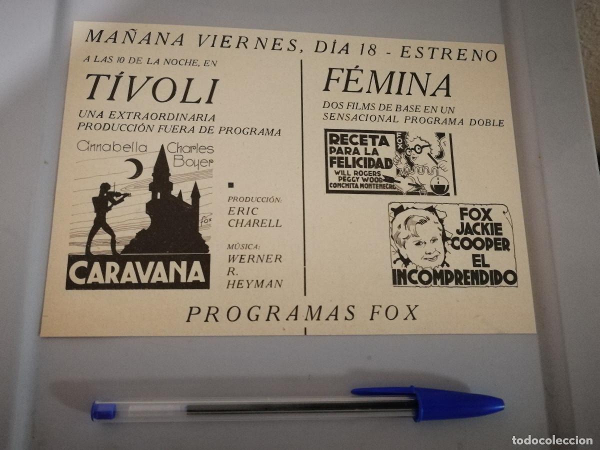 Cinema: ANTIGUO ANUNCIO ENCARTONADO - CARAVANA - JACKIE COOPER - WILL ROGERS - TIVOLI FEMINA BARCELONA