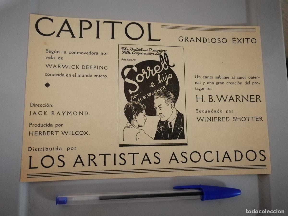 Cinema: ANTIGUO ANUNCIO ENCARTONADO - Sorrell e hijo - H.B. Warner - CAPITOL BARCELONA