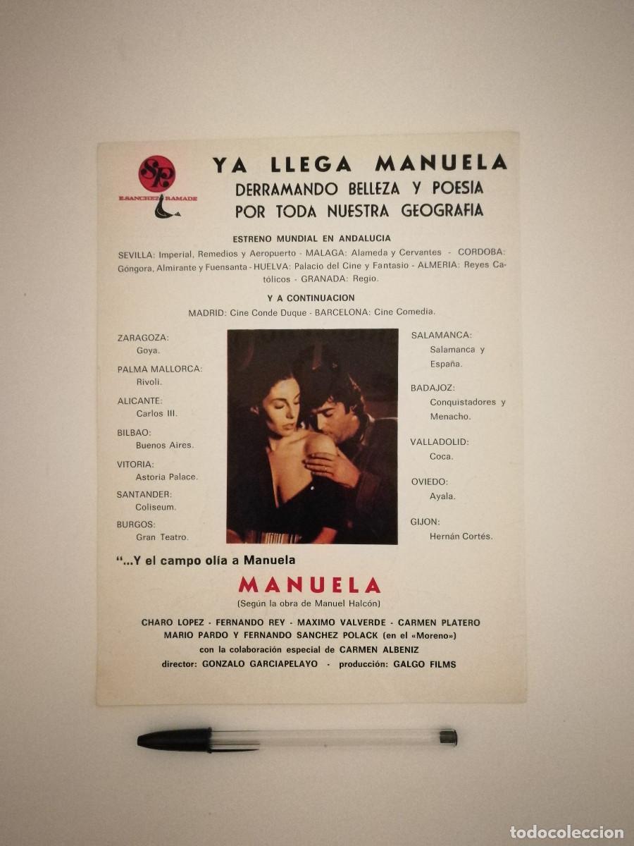 Cine: ANTIGUO ANUNCIO ENCARTONADO -A4- MANUELA - CHARO LOPEZ - CINE ESPA&Ntilde;OL