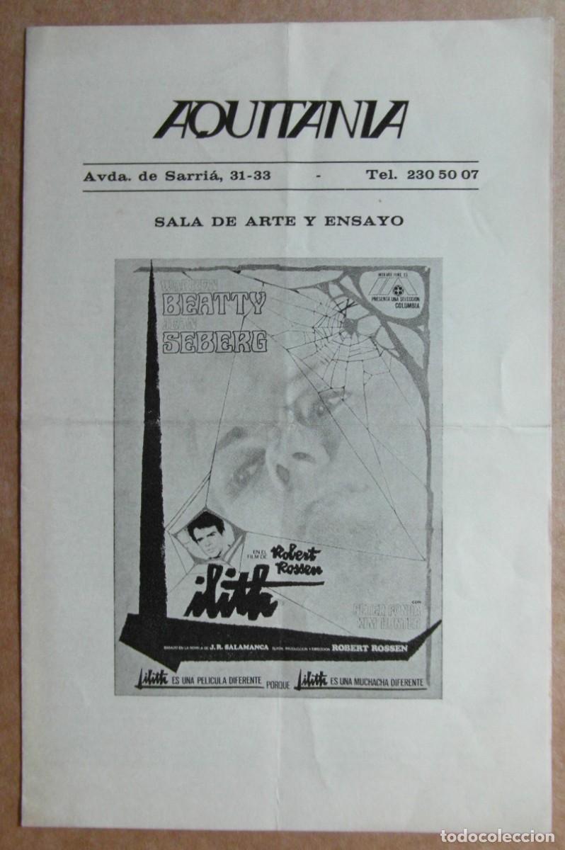 Cinema: *Lilith* Cine Aquitania, Barcelona 1969. D&iacute;ptico 143x220 mm.