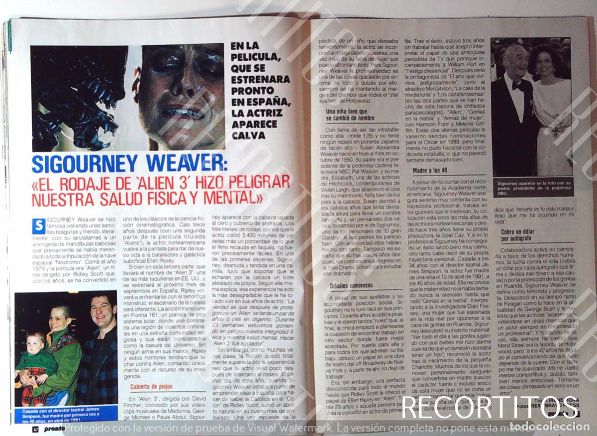 Cine: SIGOURNEY WEAVER ALIEN 3 EL RODAJE - Foto 1