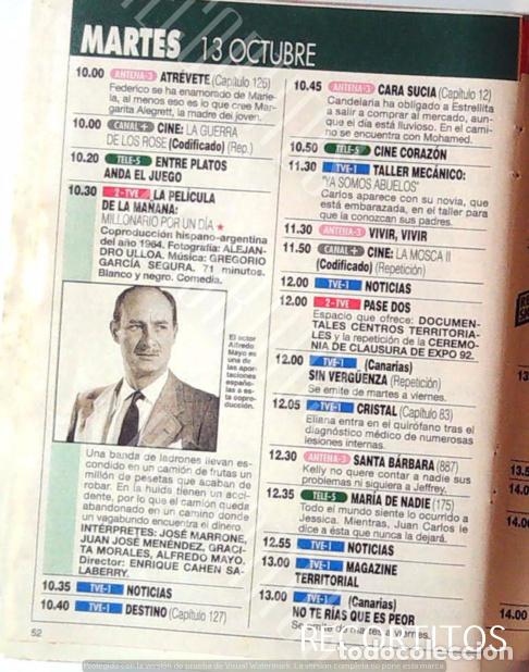 Cinema: MILLONARIO POR UN DIA ALFREDO MAYO
