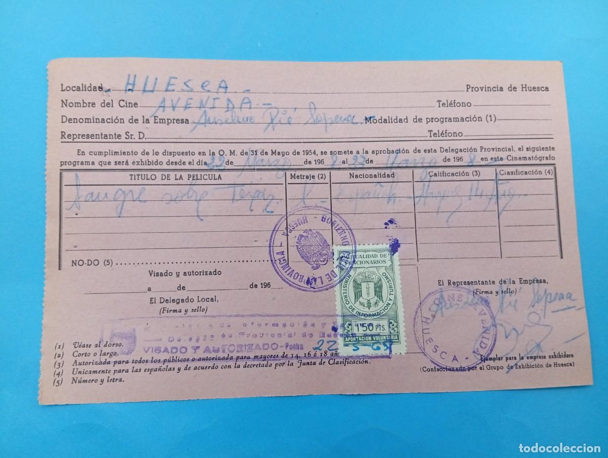 Cine: RECIBO DE PAGO DE CENSURA. SANGRE SOBRE TEXAS. 1968.